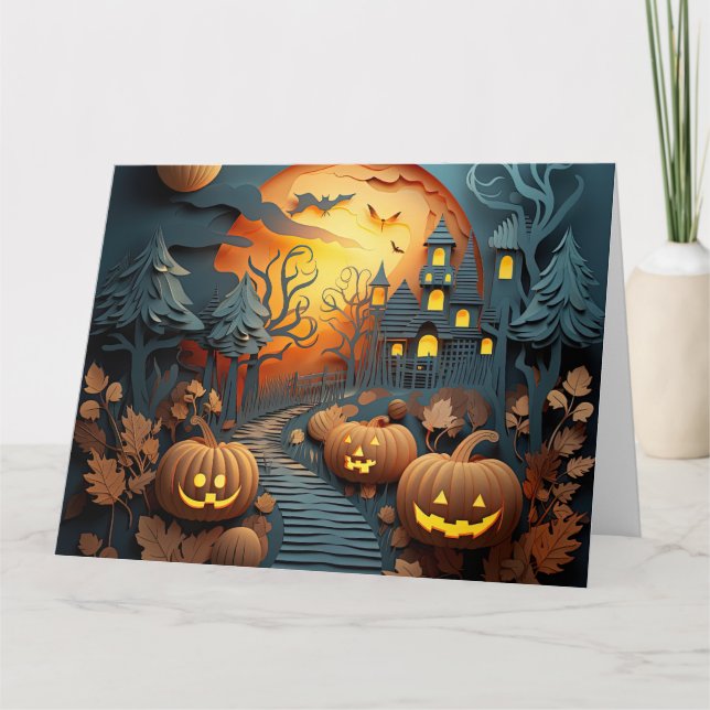 Cute Halloween Scene 3D Effect Design Thank You Card (Front)