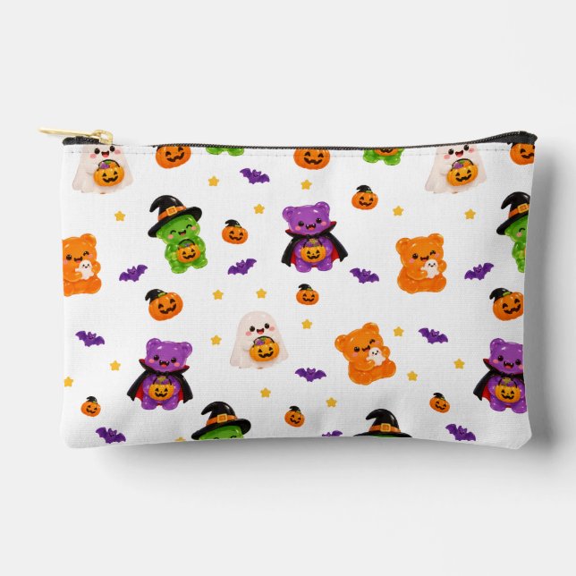 Cute Halloween Seamless Pattern – Kawaii Pumpkins, Accessory Pouch (Front)