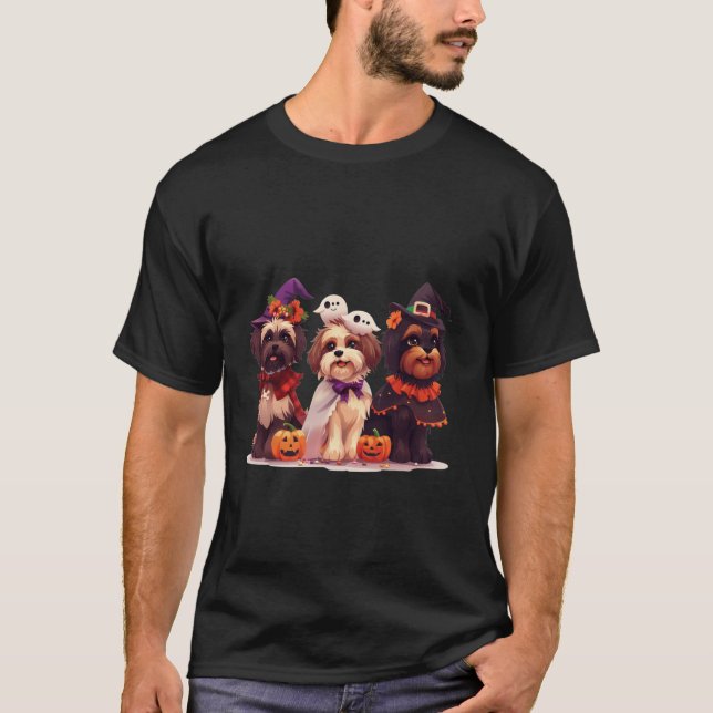 Cute Halloween Shih Tzu Dogs Witch Ghost Funny Pum T-Shirt (Front)