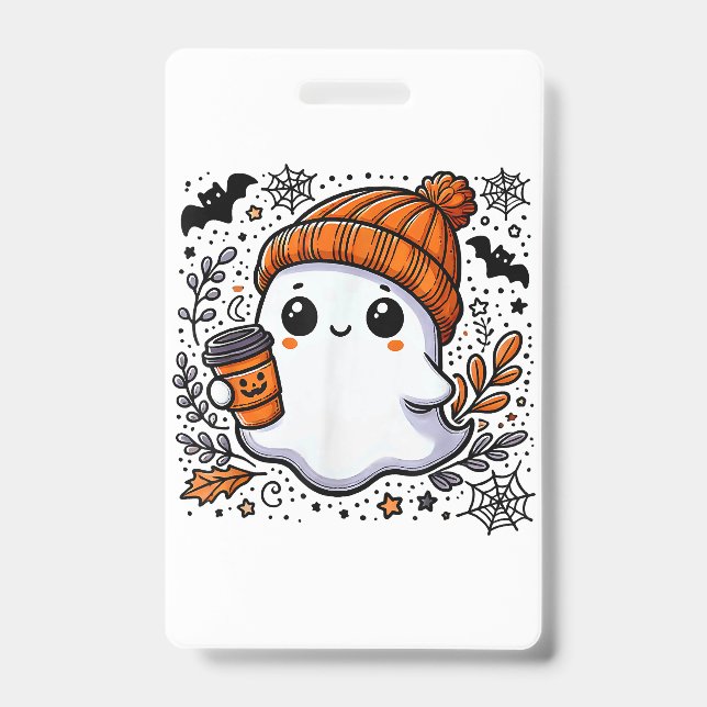 Cute Halloween Shirt for Women Halloween Ghost Cof Badge (Front)