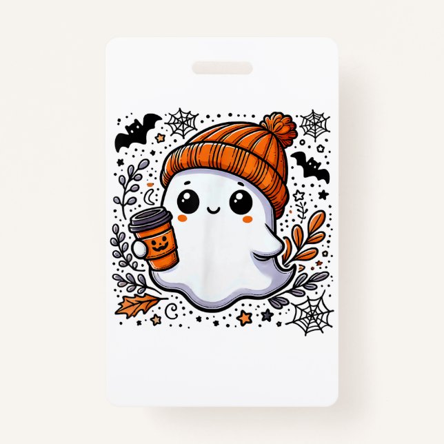 Cute Halloween Shirt for Women Halloween Ghost Cof Badge (Front)