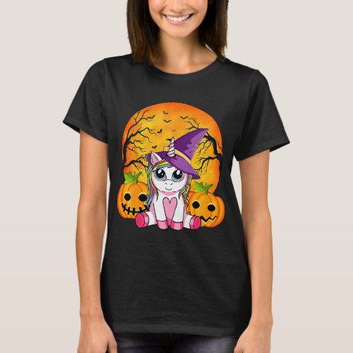 Cute Halloween Shirt Girls Women Witchy Unicorn Ha