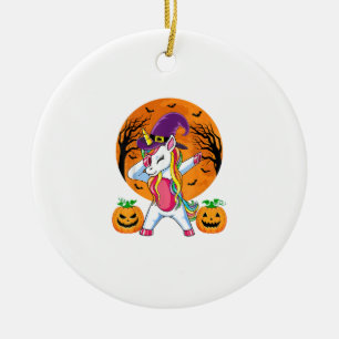 Cute Halloween Shirt Girls Women Witchy Unicorn Ha Ceramic Ornament