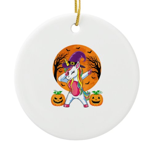 Cute Halloween Shirt Girls Women Witchy Unicorn Ha Ceramic Ornament
