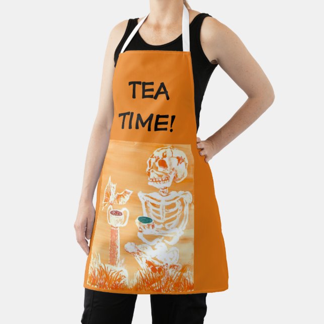 Cute Halloween Skeleton-Bat Tea Kitchen Apron  (Insitu)