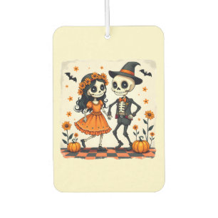 Cute Halloween Skeleton Couple in Orange Air Freshener