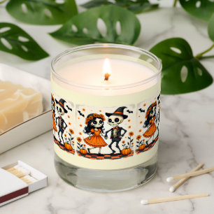 Cute Halloween Skeleton Couple in Orange Scented Candle