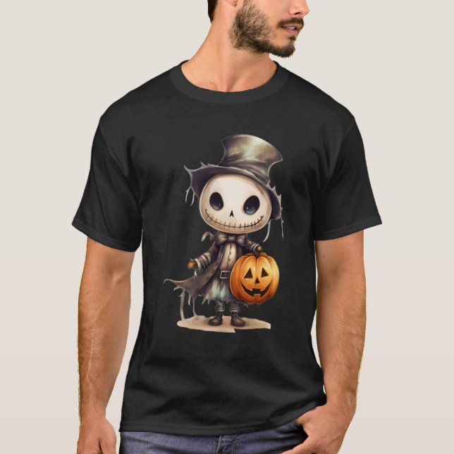 Cute Halloween Skeleton Pumpkin Art – Autumn Spook T-Shirt (Front)
