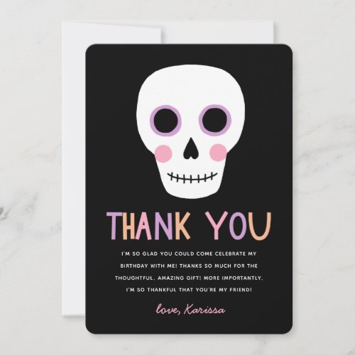 Cute Halloween Skull Pastel Thank You Birthday