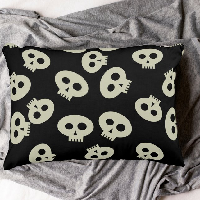 Cute Halloween Skull Pattern Black Decorative Pillow (Cute skull pattern pillow for your Halloween home decor)