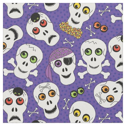 Cute Halloween Skulls on Purple Fabric