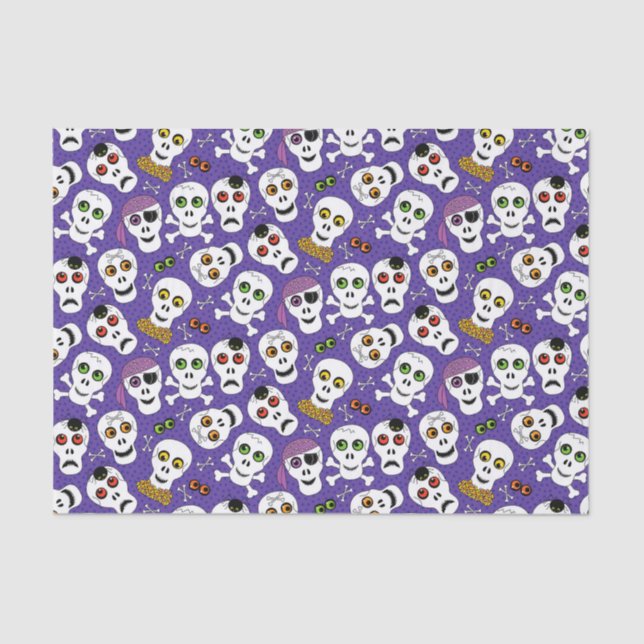Cute Halloween Skulls on Purple Tissue Paper (Front)