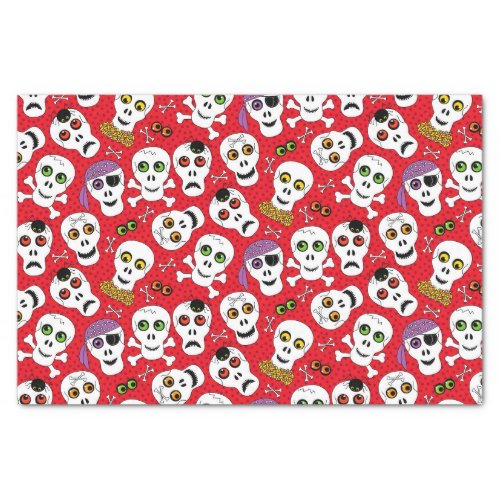 Cute Halloween Skulls on Red Decoupage Tissue Paper