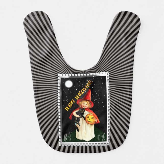 Cute Halloween Smiling Little Girl Jack O’ Lantern Baby Bib (Front)
