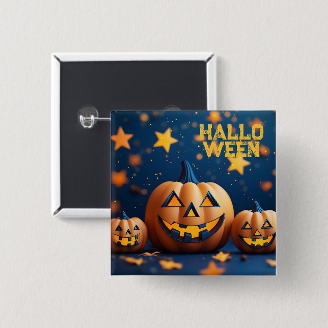 Cute Halloween Smiling Pumpkins Button (Front & Back)