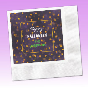 Cute Halloween Smiling Pumpkins Coined Cocktail Napkins