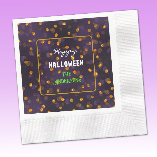 Cute Halloween Smiling Pumpkins Coined Cocktail Napkins (Creator Uploaded)