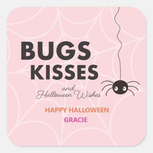 Cute Halloween Spider Gift  Pink Favor Square Sticker
