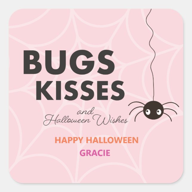 Cute Halloween Spider Gift | Pink Favor Square Sticker (Front)