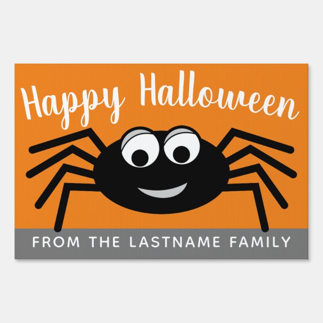 Cute Halloween Spider Googly Eye Family Name Sign (Front)