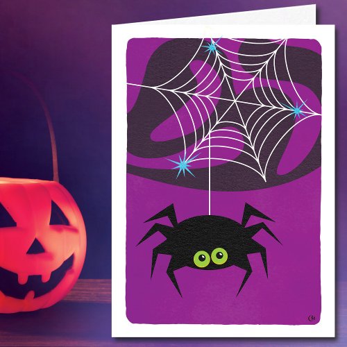 Cute Halloween Spider Purple Blank Card