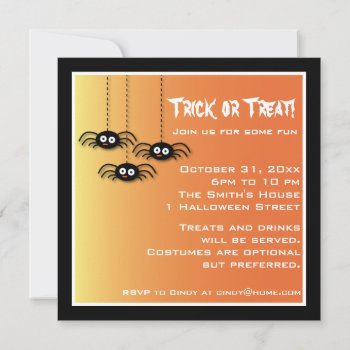 Cute Halloween Spiders Invitation by RossiCards at Zazzle
