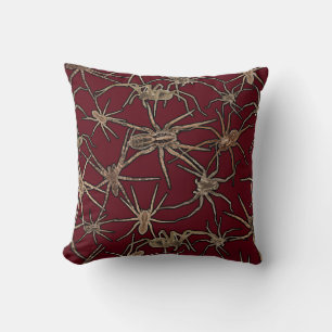 Cute Halloween Spiders on Blood Red Throw Pillow