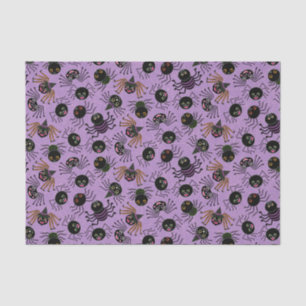 Cute Halloween Spiders on Purple Tissue Paper
