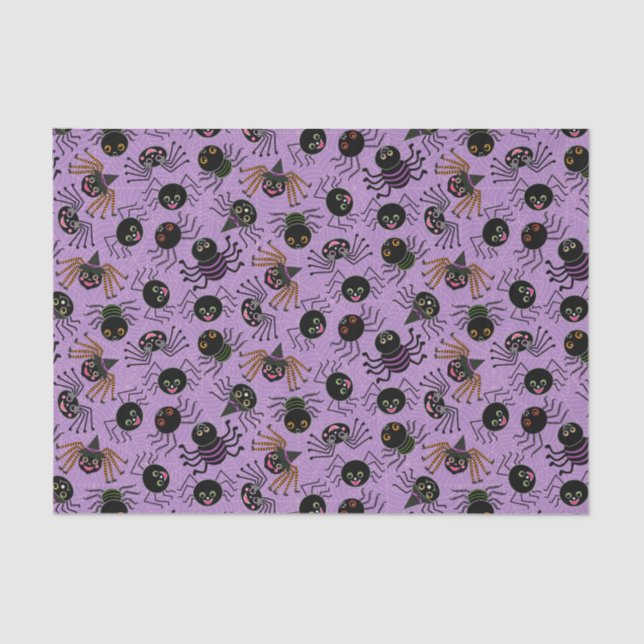 Cute Halloween Spiders on Purple Tissue Paper (Front)