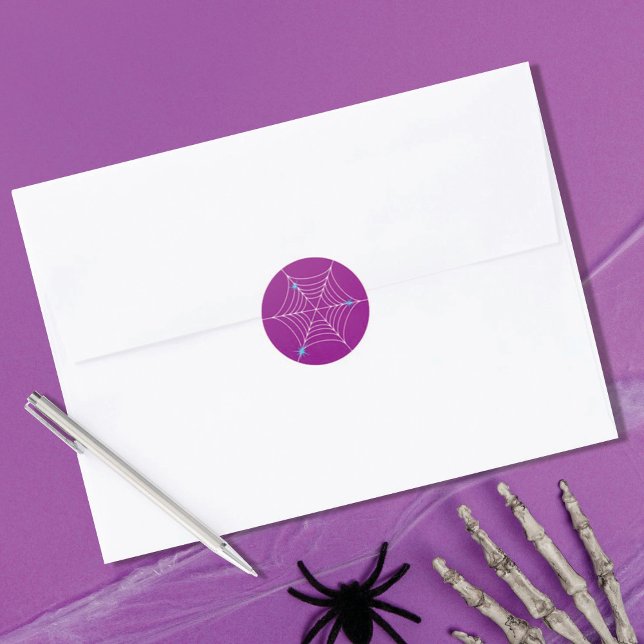 Cute Halloween Spiderweb Purple Classic Round Sticker (Creator Uploaded)