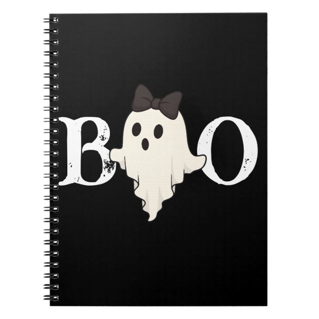 Cute Halloween Spiral Notebook – "Boo" Ghost (Front)