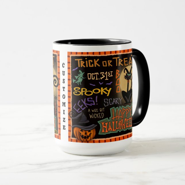 Cute Halloween Spook Cat Fun Pumpkin Customizable Mug (Front Right)