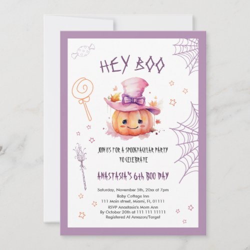  Cute Halloween Spooktacular Girl 6th Birthday Invitation