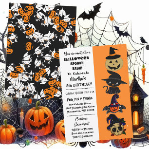 Cute Halloween Spooky Bash Jack Black Cat Birthday Invitation
