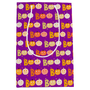 Cute Halloween Spooky Boo Creepy Pumpkin Purple Medium Gift Bag