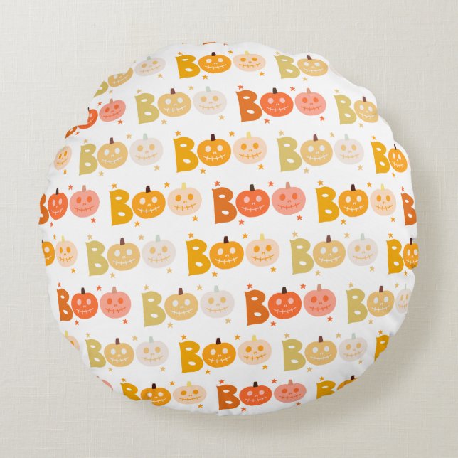 Cute Halloween Spooky Boo Creepy Pumpkin Round Pillow (Front)