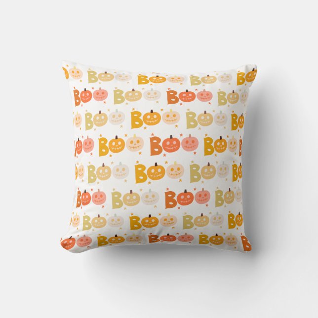 Cute Halloween Spooky Boo Creepy Pumpkin Throw Pillow (Front)