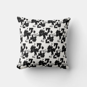 Cute Halloween Spooky Cat Doodle Illustration Throw Pillow