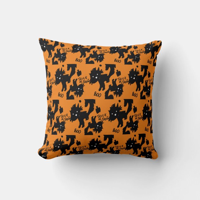Cute Halloween Spooky Cat Doodle Illustration Throw Pillow (Front)