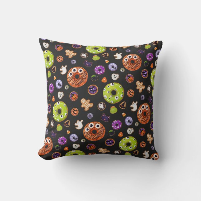 Cute Halloween Spooky Cookie Pumpkin Ghost Spider  Throw Pillow (Front)