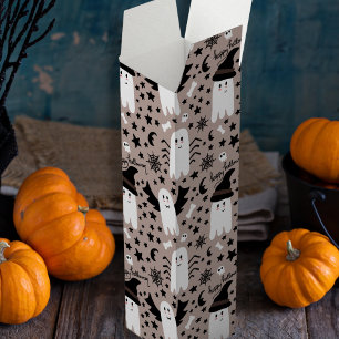 Cute Halloween spooky ghost with hat Wine Box