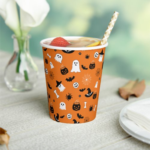 Cute Halloween Spooky Ghosts Orange Seamless Patte Paper Cups