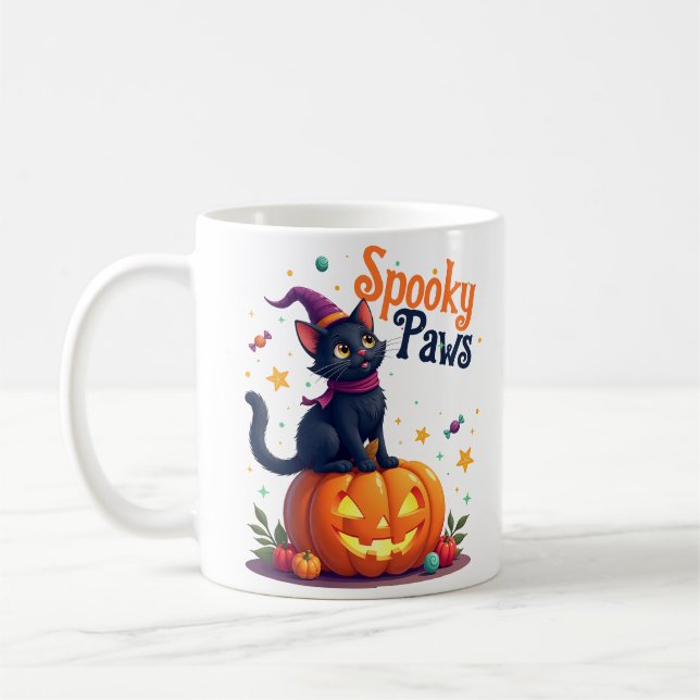 Cute halloween spooky paws cat mug (Left)