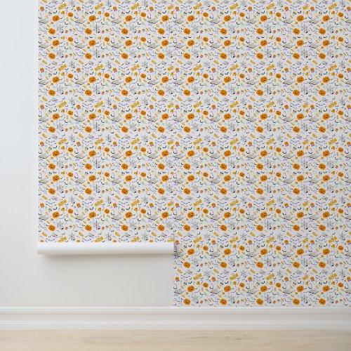 Cute Halloween Spooky Pumpkin and Candy Pattern Wallpaper