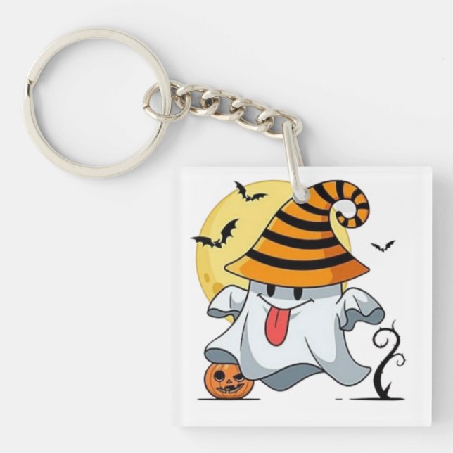 Cute Halloween Spooky Pumpkin Bat Clipart   Keychain (Front)
