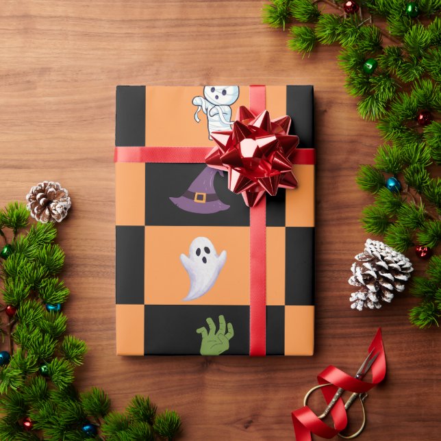 Cute Halloween , Spooky Pumpkin, Ghost, Skeleton Wrapping Paper (Holiday Gift)
