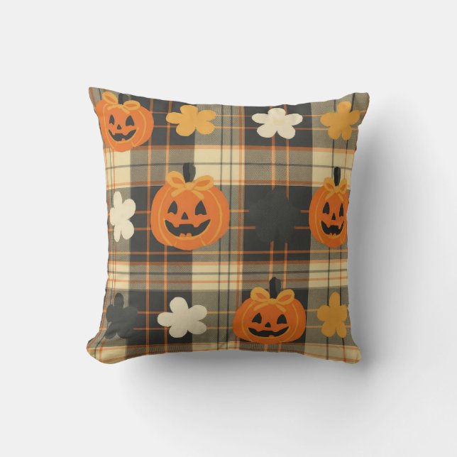 cute halloween spooky retro kawaii cozy throw pillow (Front)