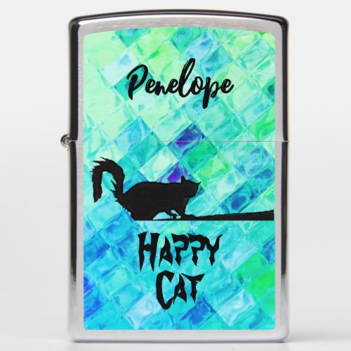 Cute Halloween Spooky Script Black Cats Teal Mint Zippo Lighter