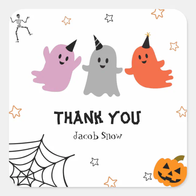 Cute Halloween Spooky Thank You Square Sticker | Zazzle