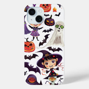 Cute Halloween Spooky Witches Ghosts Bats Pumpkins iPhone 15 Case
